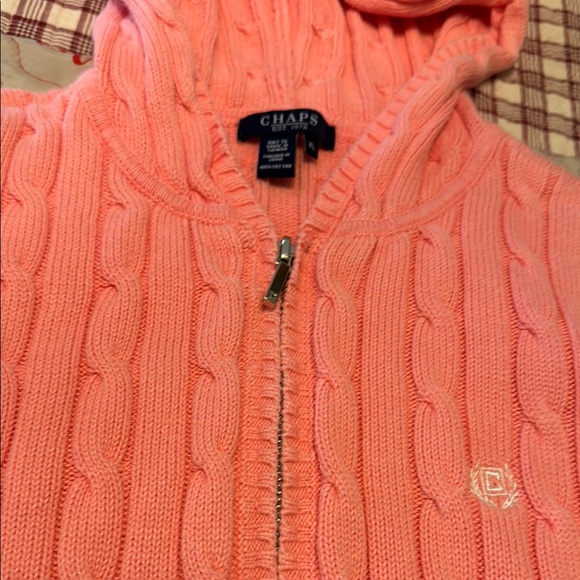 Chaps Pink Cable Knit Hooded Sweater - Picture 7 of 8